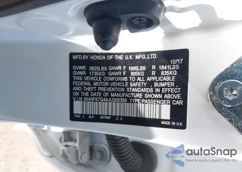 2018 Honda Civic Sport из США, поврежденный, VIN SHHFK7G44JU205358